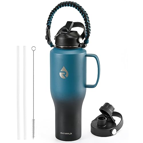RAYMYLO 40 oz Insulated Water Bottle with Handle, Fit in Car Cup Holder