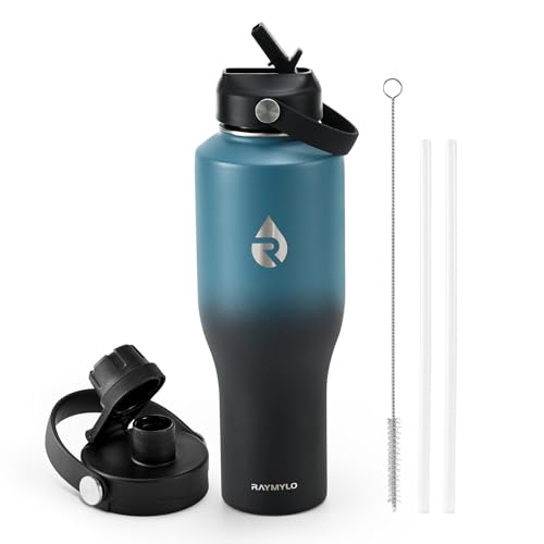 RAYMYLO 40 oz Insulated Water Bottle with Straw, Fit in Car Cup Holder