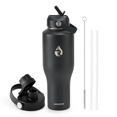 RAYMYLO 40 oz Insulated Water Bottle with Straw, Fit in Car Cup Holder